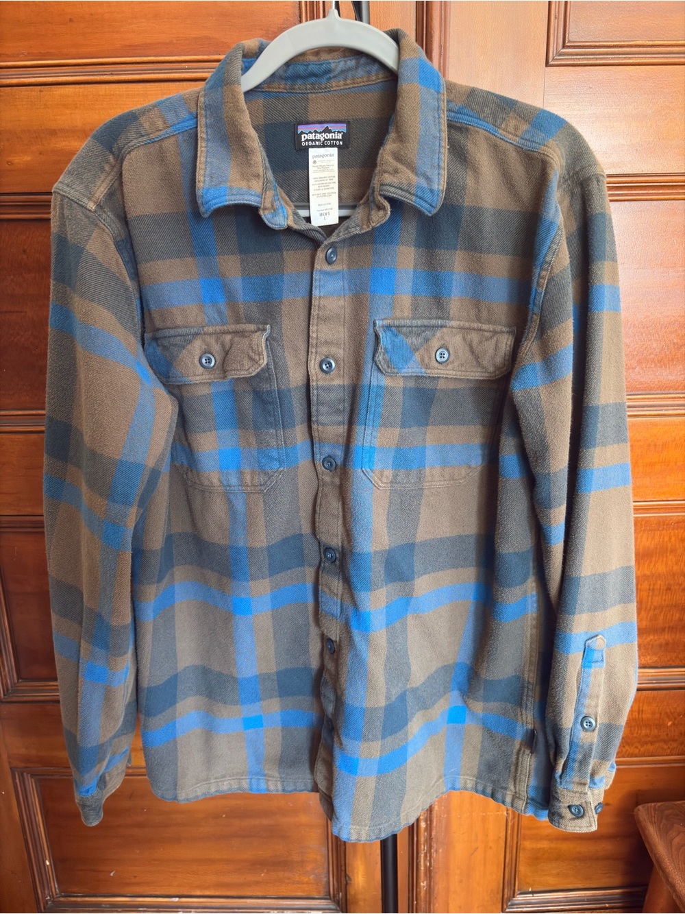 Patagonia Brown and Blue Plaid Fleece Shirt Jacket